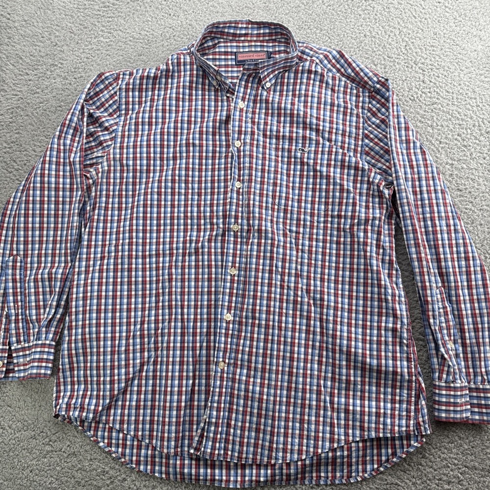 Vineyard Vines Tucker Shirt Mens XL L/S Blue Red Plaid 100% Cotton